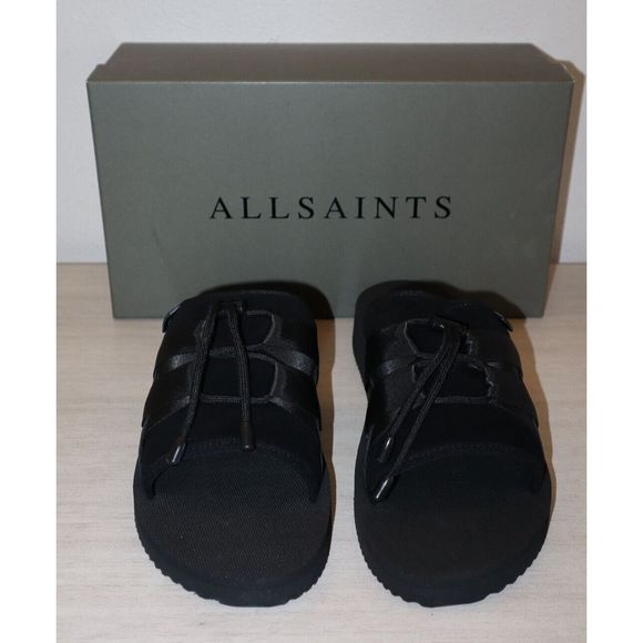 ALLSAINTS 34ZM0293 Men's Sz 10M Black Ryder Suede Drawcord Slide Sandals - Picture 3 of 13
